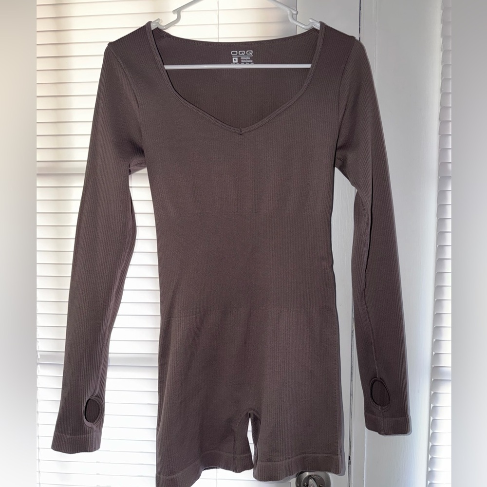OGG Chocolate Brown Ribbed Long-Sleeve Bodysuit